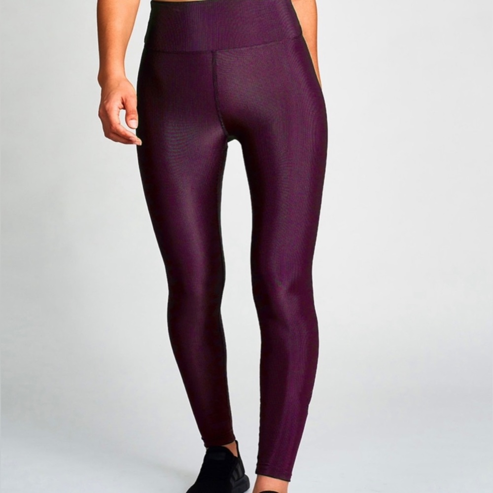 Heroine Sport Plum Burgundy Ribbed High Waisted Leggings Size Small